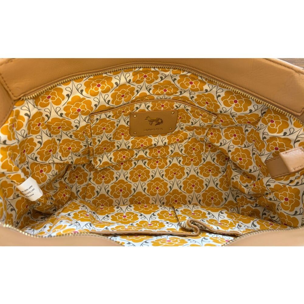 Emma Fox Genuine Leather Colorblock Tote Handbag Cream Black Taupe Floral Lining - Picture 4 of 7